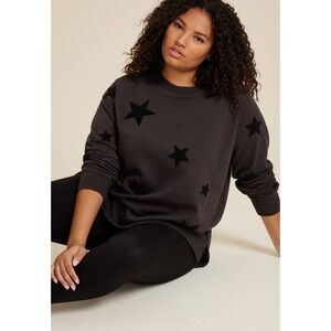 Maurices Womens 0X Black Star Applique Sweatshirt Crew Neck Raglan Pullover